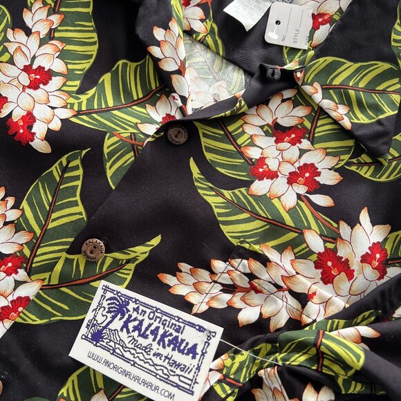 Mens L HAWAIIAN SHIRT original Kalakaua HANA Black Aloha Travel w front Pocket. - Picture 5 of 11